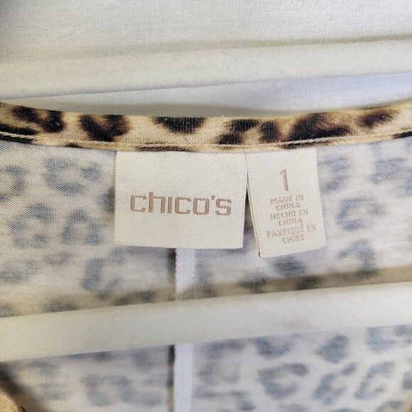 Chico's Women's Size 1 Shirt Top Safari Animal Print Tie Waist Cold Shoulder - Picture 5 of 6